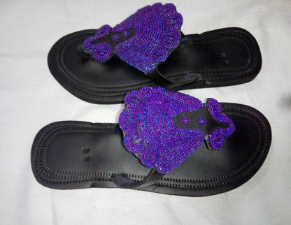 Handmade African Beaded Sandals/Authentic Maasai-Style Leather Flip-Flops Women/Boho Beach Sandals/Comfortable Summer Sandal African Gifts