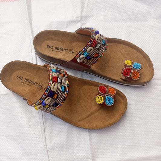 Handmade African Beaded Sandals/Authentic Maasai-Style Leather Flip-Flops Women/Boho Beach Sandals/Comfortable Summer Sandal African Gifts