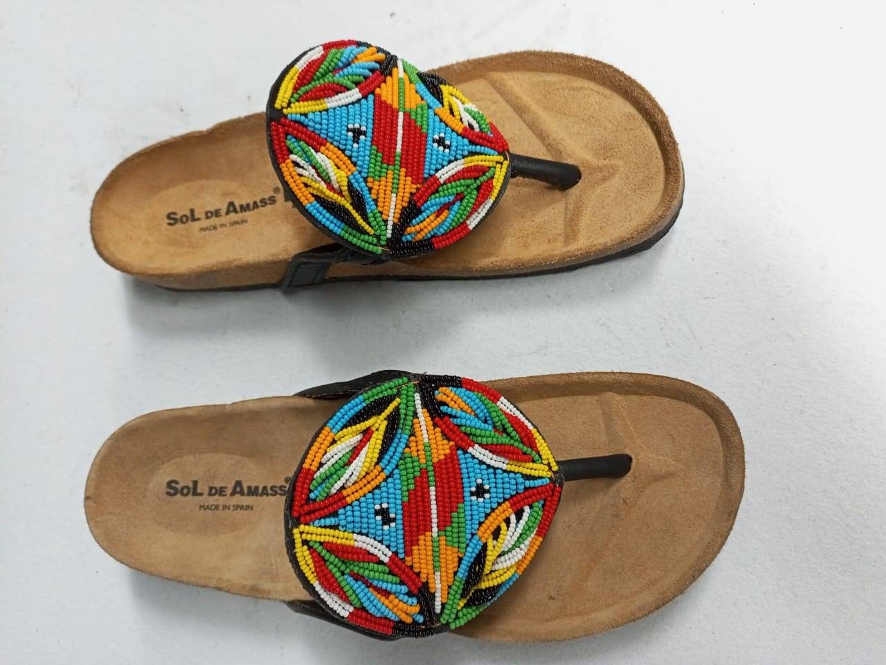 Handmade African Beaded Sandals/Authentic Maasai-Style Leather Flip-Flops Women/Boho Beach Sandals/Comfortable Summer Sandal African Gifts