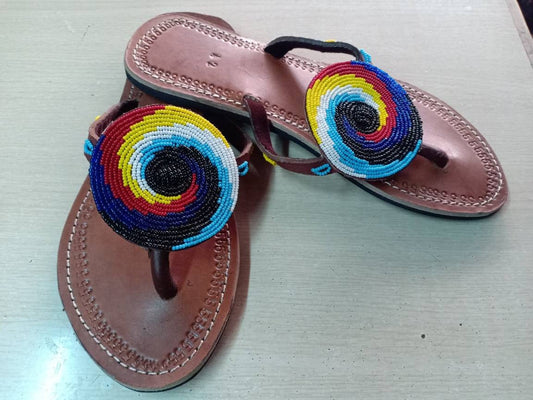 Handmade African Beaded Sandals/Authentic Maasai-Style Leather Flip-Flops Women/Boho Beach Sandals/Comfortable Summer Sandal African Gifts
