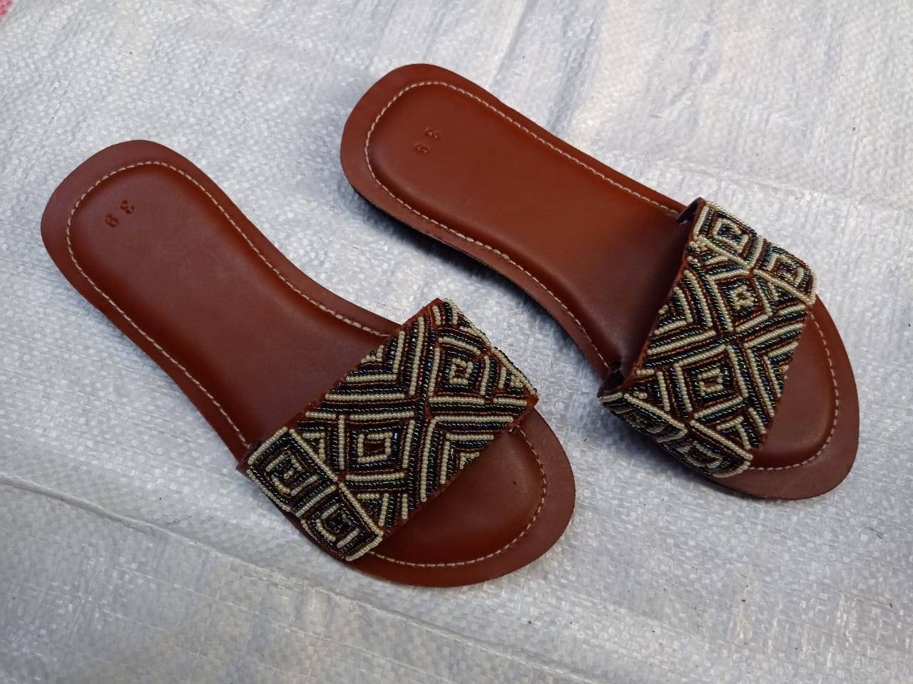 Handmade African Beaded Sandals/Authentic Maasai-Style Leather Flip-Flops Women/Boho Beach Sandals/Comfortable Summer Sandal African Gifts