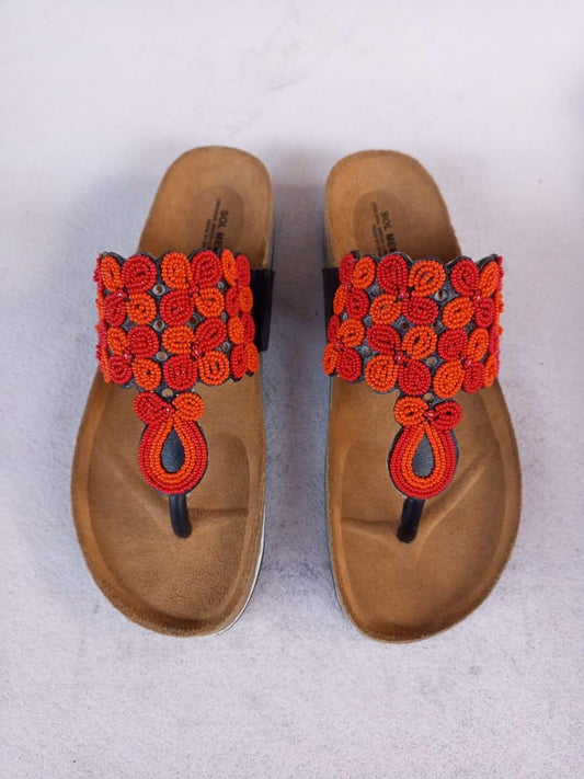 Handmade African Beaded Sandals/Authentic Maasai-Style Leather Flip-Flops Women/Boho Beach Sandals/Comfortable Summer Sandal African Gifts