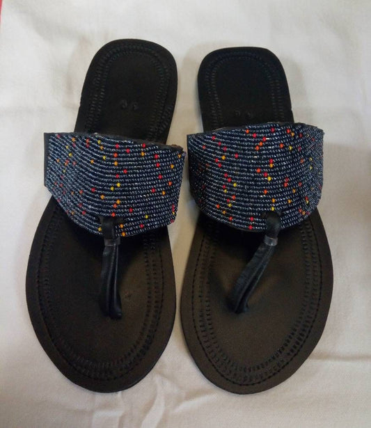 Handmade African Beaded Sandals/Authentic Maasai-Style Leather Flip-Flops Women/Boho Beach Sandals/Comfortable Summer Sandal African Gifts