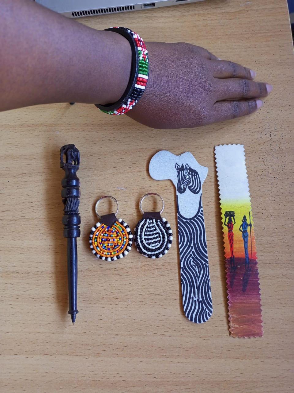 Handcrafted Gift Set: Bookmark, Ebony Pen, Beaded Keyholder  Adjustable Bracelet - Unique Thoughtful Gift for All Occasions