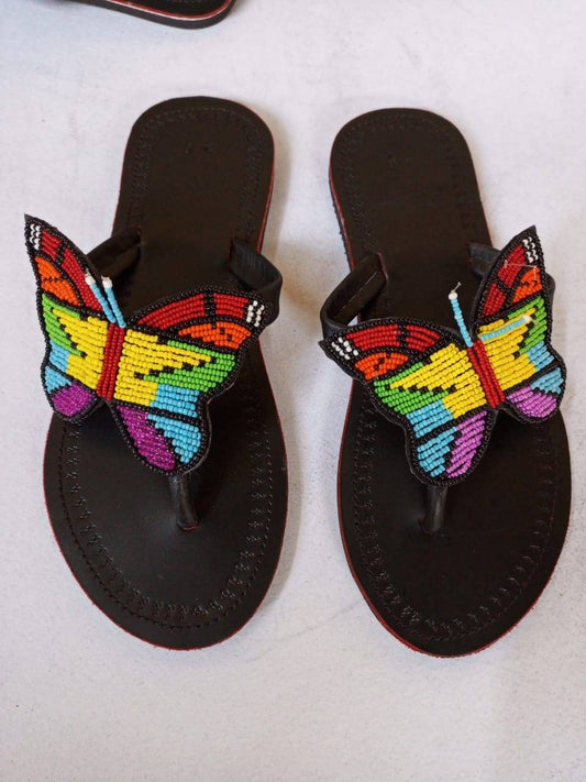 Handmade African Beaded Sandals/Authentic Maasai-Style Leather Flip-Flops Women/Boho Beach Sandals/Comfortable Summer Sandal African Gifts