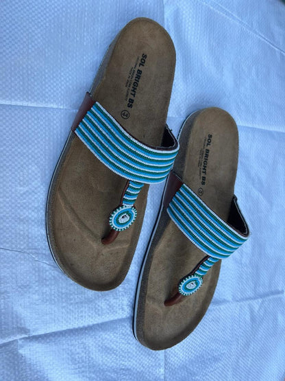 Handmade African Beaded Sandals/Authentic Maasai-Style Leather Flip-Flops Women/Boho Beach Sandals/Comfortable Summer Sandal African Gifts