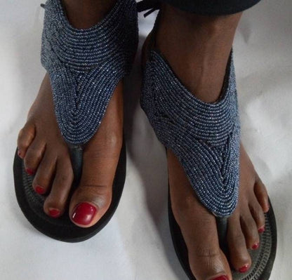 Handmade African Beaded Sandals/Authentic Maasai-Style Leather Flip-Flops Women/Boho Beach Sandals/Comfortable Summer Sandal African Gifts