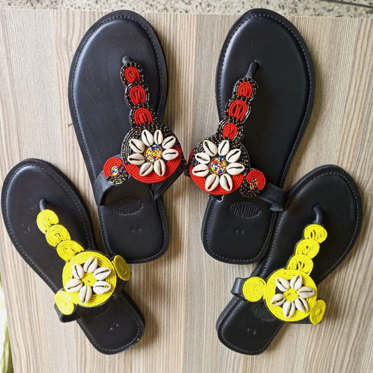Handmade African Beaded Sandals/Authentic Maasai-Style Leather Flip-Flops Women/Boho Beach Sandals/Comfortable Summer Sandal African Gifts