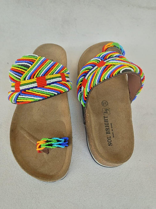 Handmade African Beaded Sandals/Authentic Maasai-Style Leather Flip-Flops Women/Boho Beach Sandals/Comfortable Summer Sandal African Gifts