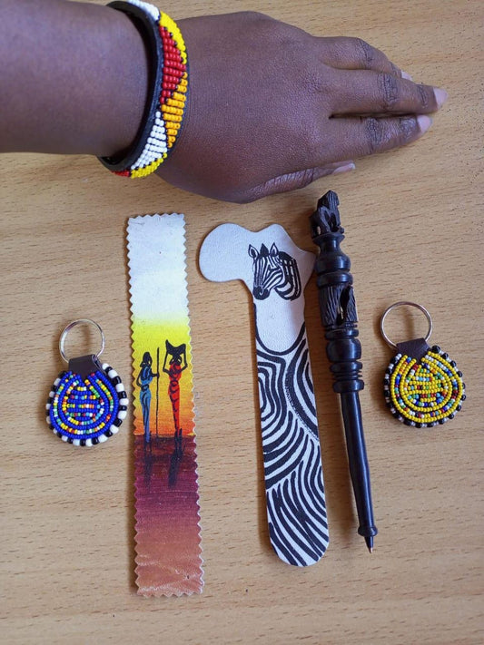 Handcrafted Gift Set: Bookmark, Ebony Pen, Beaded Keyholder  Adjustable Bracelet - Unique Thoughtful Gift for All Occasions