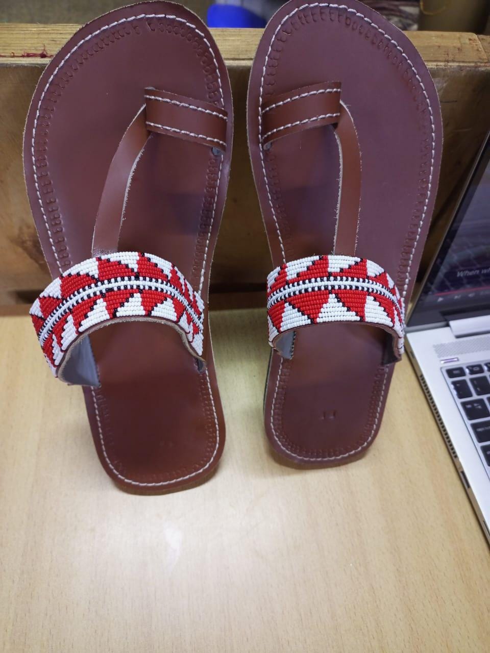 Handmade African Men's Sandals/Genuine Leather Beaded Flip-Flops/Comfortable Summer Sandals for Men/African Shoes/Unique Gift for Him
