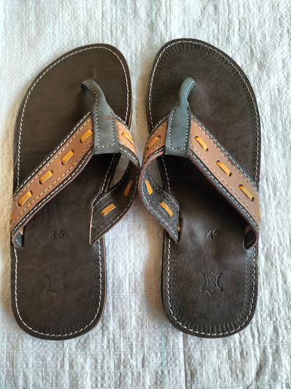 Handmade African Men's Sandals/Genuine Leather Beaded Flip-Flops/Comfortable Summer Sandals for Men/African Shoes/Unique Gift for Him