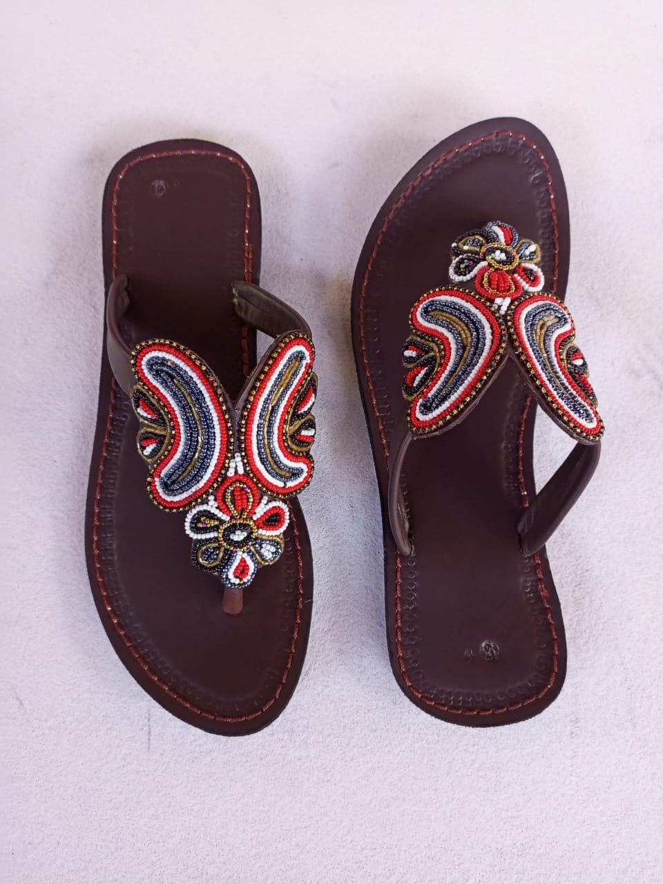 Handmade African Beaded Sandals/Authentic Maasai-Style Leather Flip-Flops Women/Boho Beach Sandals/Comfortable Summer Sandal African Gifts