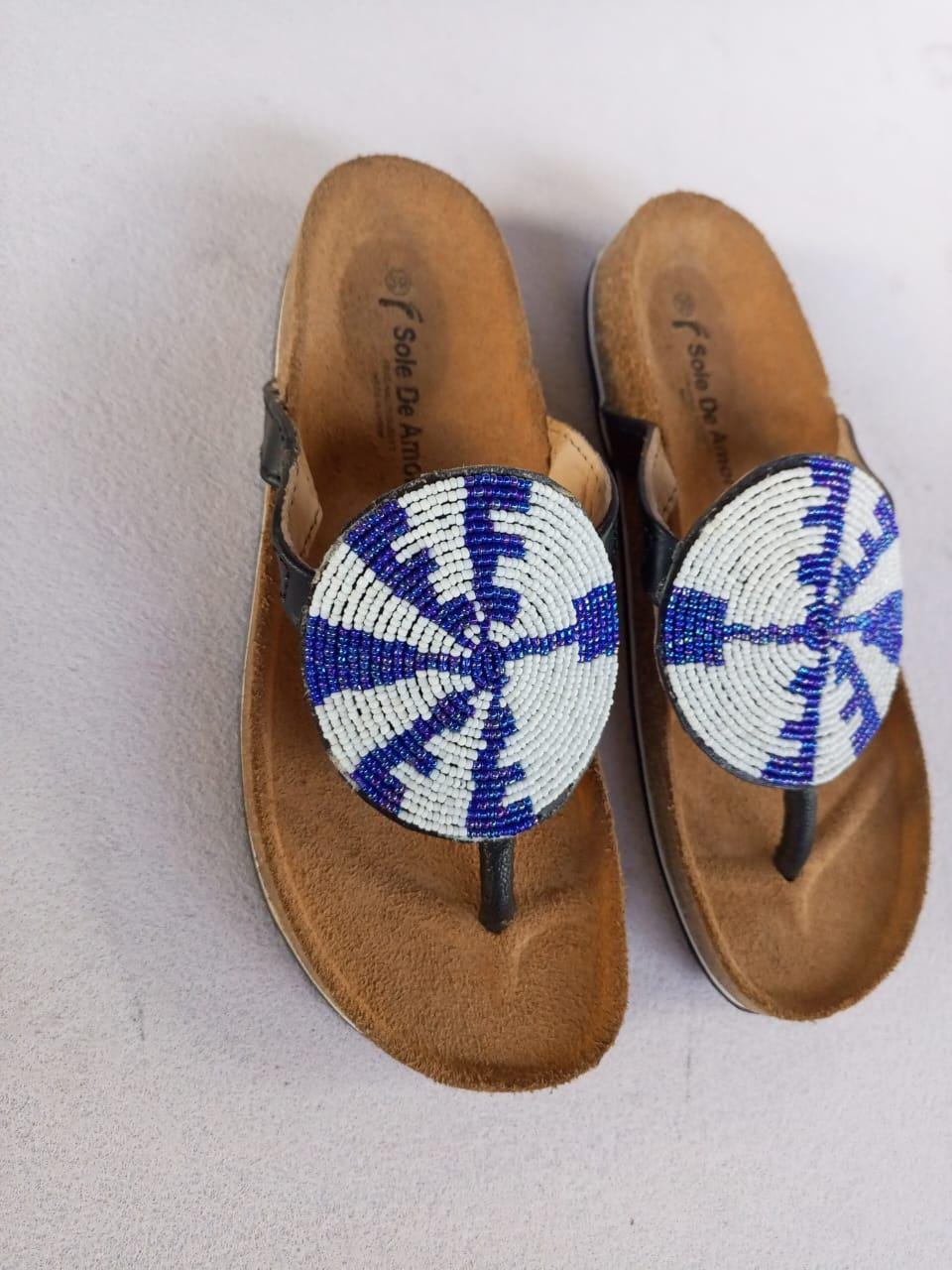 Handmade African Beaded Sandals/Authentic Maasai-Style Leather Flip-Flops Women/Boho Beach Sandals/Comfortable Summer Sandal African Gifts