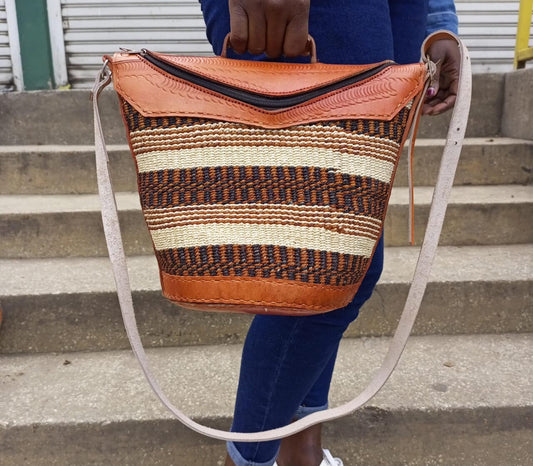 Handmade Woven Sisal Sling Bag - Boho Eco-Friendly Crossbody Bag | Sustainable Natural Fiber Purse | African Artisan Handcrafted Bag