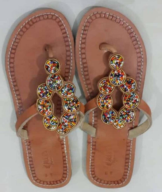 Handmade African Beaded Sandals/Authentic Maasai-Style Leather Flip-Flops Women/Boho Beach Sandals/Comfortable Summer Sandal African Gifts