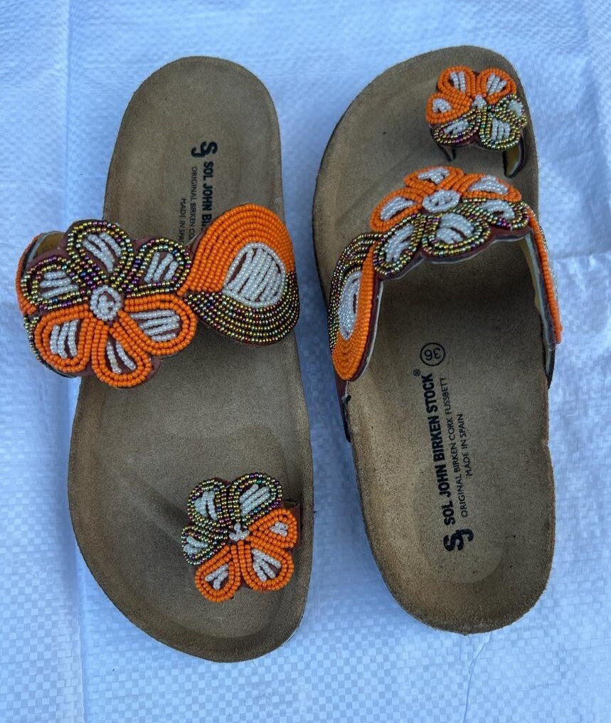 Handmade African Beaded Sandals/Authentic Maasai-Style Leather Flip-Flops Women/Boho Beach Sandals/Comfortable Summer Sandal African Gifts
