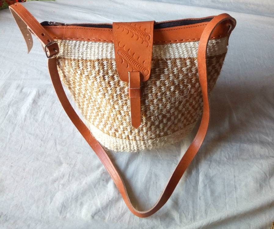 Handmade Woven Sisal Sling Bag - Boho Eco-Friendly Crossbody Bag | Sustainable Natural Fiber Purse | African Artisan Handcrafted Bag