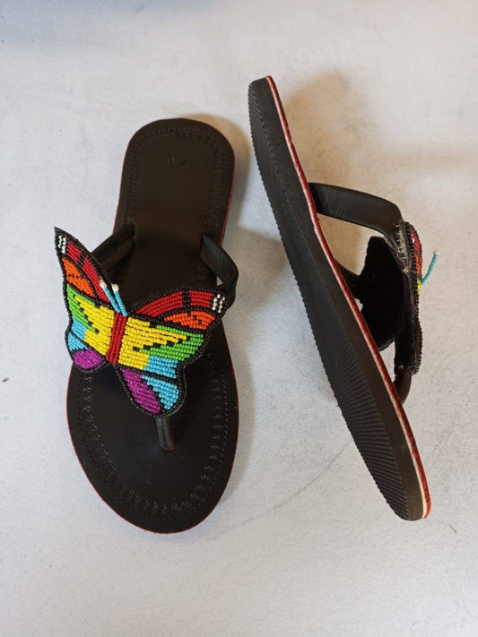 Handmade African Beaded Sandals/Authentic Maasai-Style Leather Flip-Flops Women/Boho Beach Sandals/Comfortable Summer Sandal African Gifts