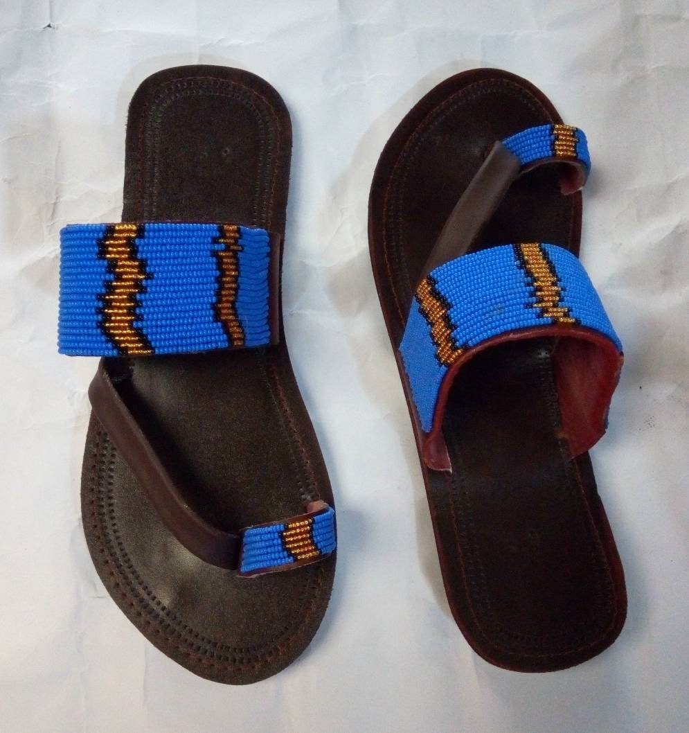 Handmade African Beaded Sandals/Authentic Maasai-Style Leather Flip-Flops Women/Boho Beach Sandals/Comfortable Summer Sandal African Gifts