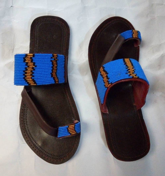 Handmade African Beaded Sandals/Authentic Maasai-Style Leather Flip-Flops Women/Boho Beach Sandals/Comfortable Summer Sandal African Gifts