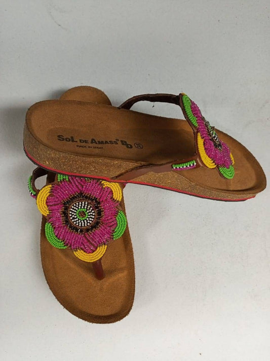 Handmade African Beaded Sandals/Authentic Maasai-Style Leather Flip-Flops Women/Boho Beach Sandals/Comfortable Summer Sandal African Gifts