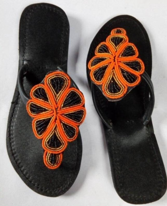 Handmade African Beaded Sandals/Authentic Maasai-Style Leather Flip-Flops Women/Boho Beach Sandals/Comfortable Summer Sandal African Gifts