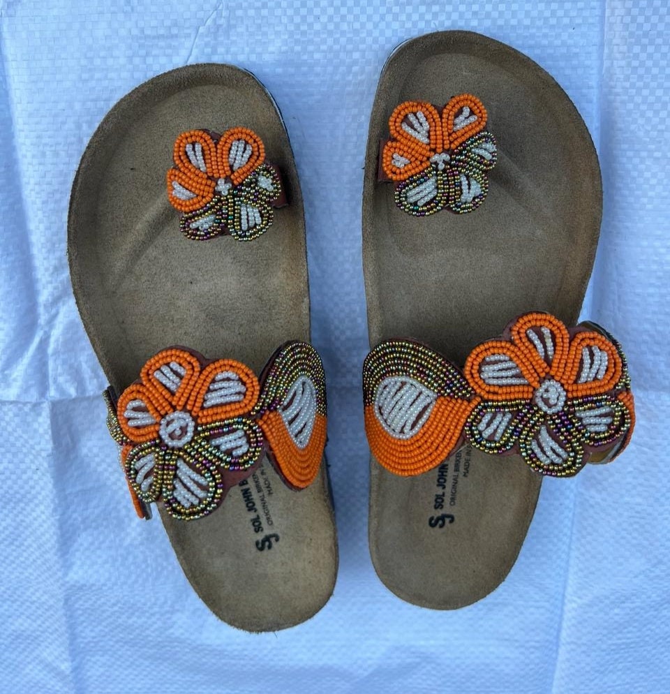 Handmade African Beaded Sandals/Authentic Maasai-Style Leather Flip-Flops Women/Boho Beach Sandals/Comfortable Summer Sandal African Gifts