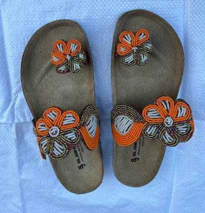 Handmade African Beaded Sandals/Authentic Maasai-Style Leather Flip-Flops Women/Boho Beach Sandals/Comfortable Summer Sandal African Gifts