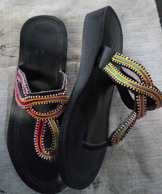 Handmade African Beaded Sandals/Authentic Maasai-Style Leather Flip-Flops Women/Boho Beach Sandals/Comfortable Summer Sandal African Gifts