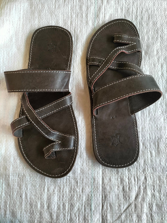 Handmade African Men's Sandals/Genuine Leather Beaded Flip-Flops/Comfortable Summer Sandals for Men/African Shoes/Unique Gift for Him