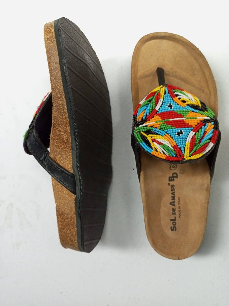 Handmade African Beaded Sandals/Authentic Maasai-Style Leather Flip-Flops Women/Boho Beach Sandals/Comfortable Summer Sandal African Gifts