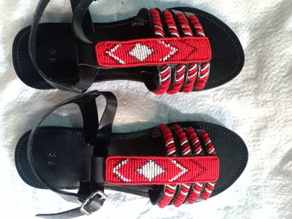 Handmade African Beaded Sandals/Authentic Maasai-Style Leather Flip-Flops Women/Boho Beach Sandals/Comfortable Summer Sandal African Gifts