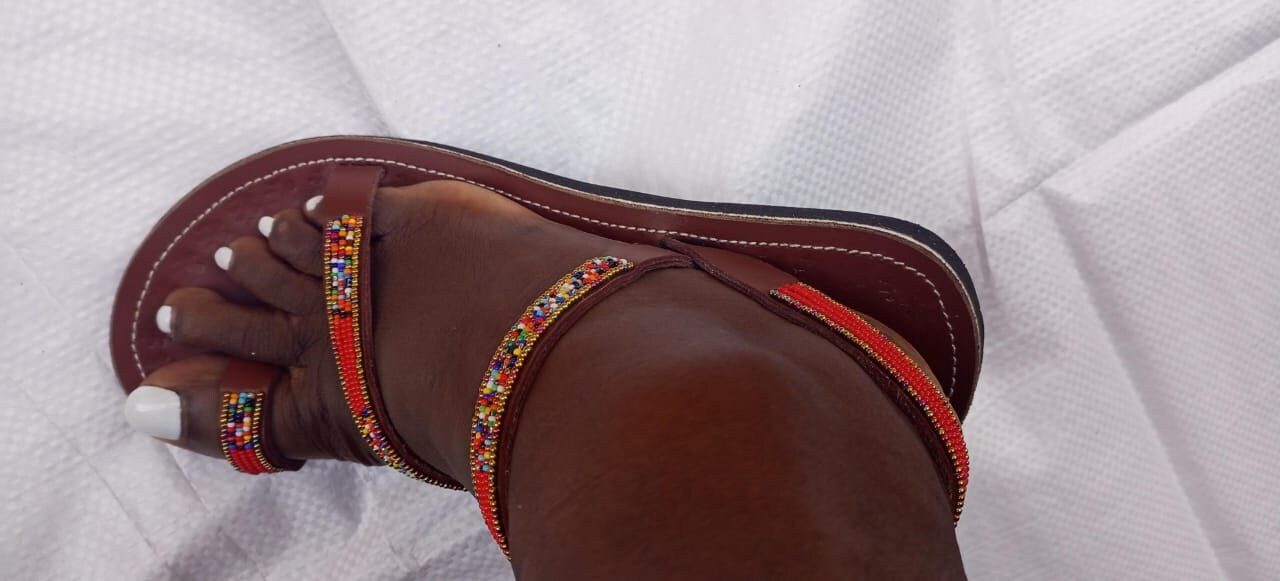 Handmade African Beaded Sandals/Authentic Maasai-Style Leather Flip-Flops Women/Boho Beach Sandals/Comfortable Summer Sandal African Gifts