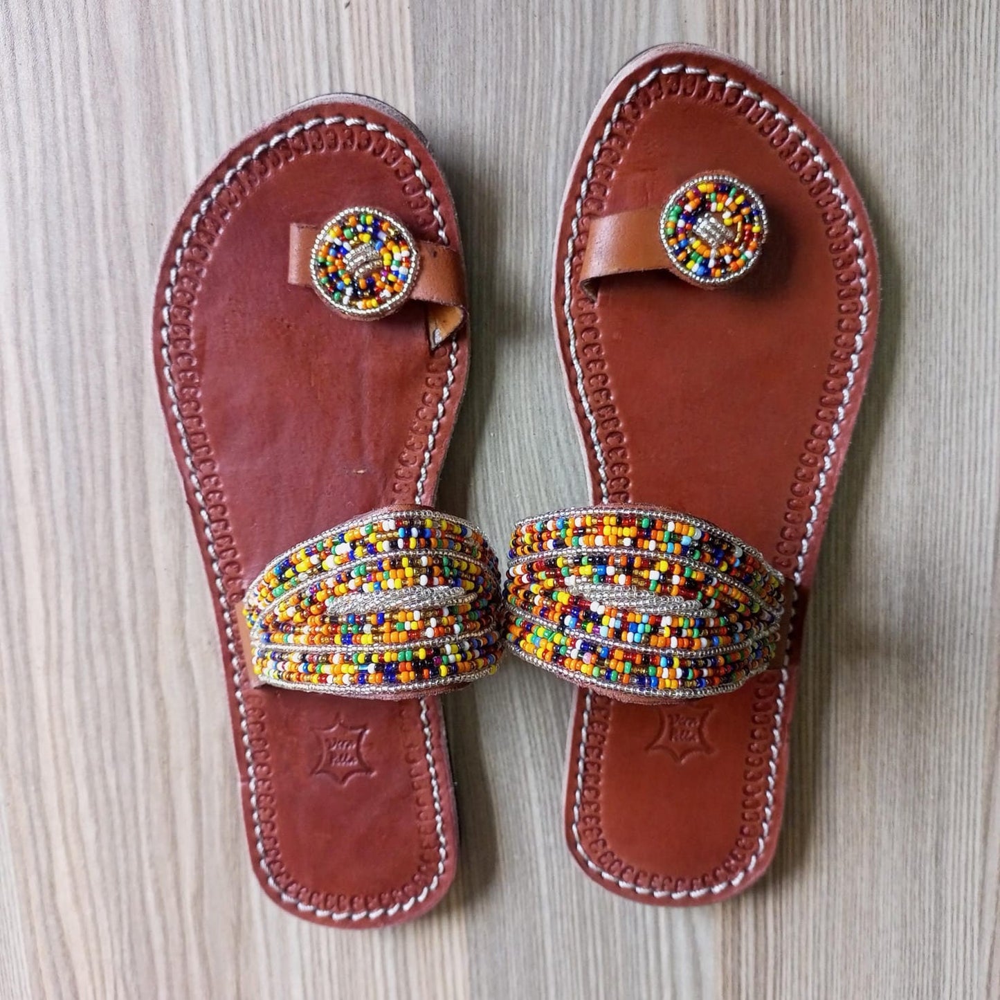 Handmade African Beaded Sandals/Authentic Maasai-Style Leather Flip-Flops Women/Boho Beach Sandals/Comfortable Summer Sandal African Gifts