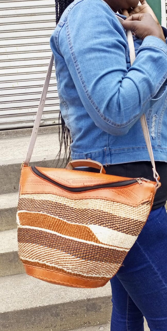 Handmade Woven Sisal Sling Bag - Boho Eco-Friendly Crossbody Bag | Sustainable Natural Fiber Purse | African Artisan Handcrafted Bag