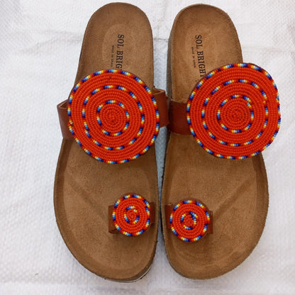 Handmade African Beaded Sandals/Authentic Maasai-Style Leather Flip-Flops Women/Boho Beach Sandals/Comfortable Summer Sandal African Gifts