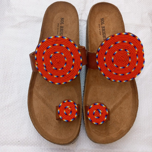 Handmade African Beaded Sandals/Authentic Maasai-Style Leather Flip-Flops Women/Boho Beach Sandals/Comfortable Summer Sandal African Gifts