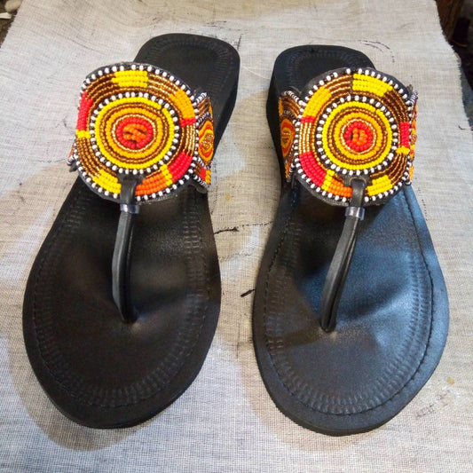 Handmade African Beaded Sandals/Authentic Maasai-Style Leather Flip-Flops Women/Boho Beach Sandals/Comfortable Summer Sandal African Gifts