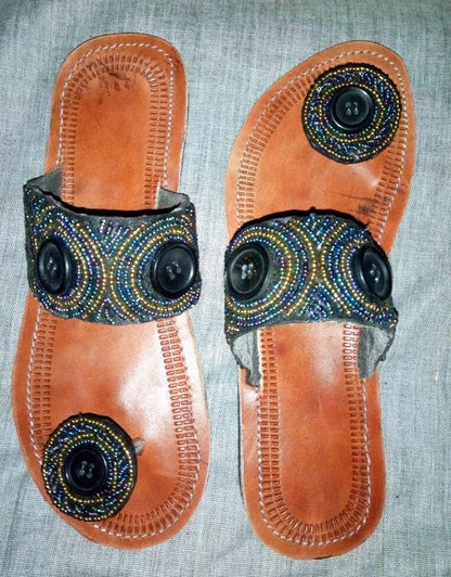 Handmade African Beaded Sandals/Authentic Maasai-Style Leather Flip-Flops Women/Boho Beach Sandals/Comfortable Summer Sandal African Gifts