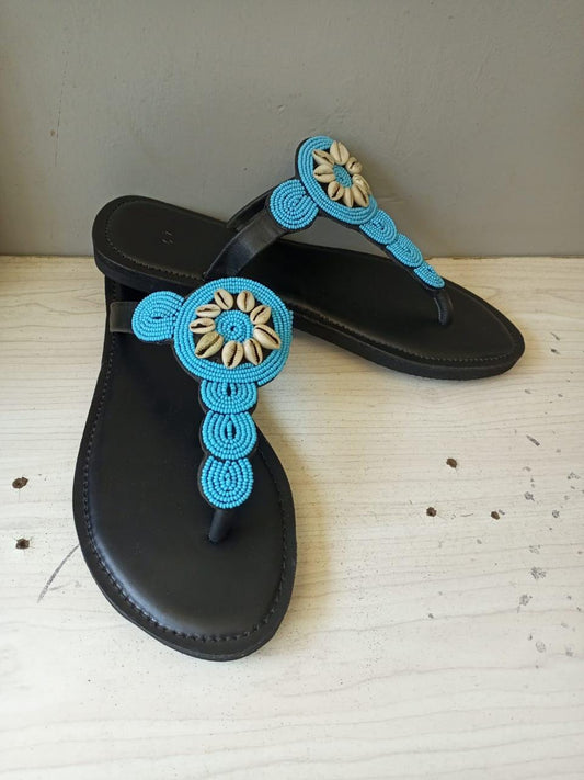 Handmade African Beaded Sandals/Authentic Maasai-Style Leather Flip-Flops Women/Boho Beach Sandals/Comfortable Summer Sandal African Gifts