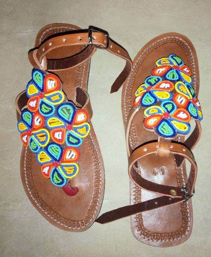 Handmade African Beaded Sandals/Authentic Maasai-Style Leather Flip-Flops Women/Boho Beach Sandals/Comfortable Summer Sandal African Gifts