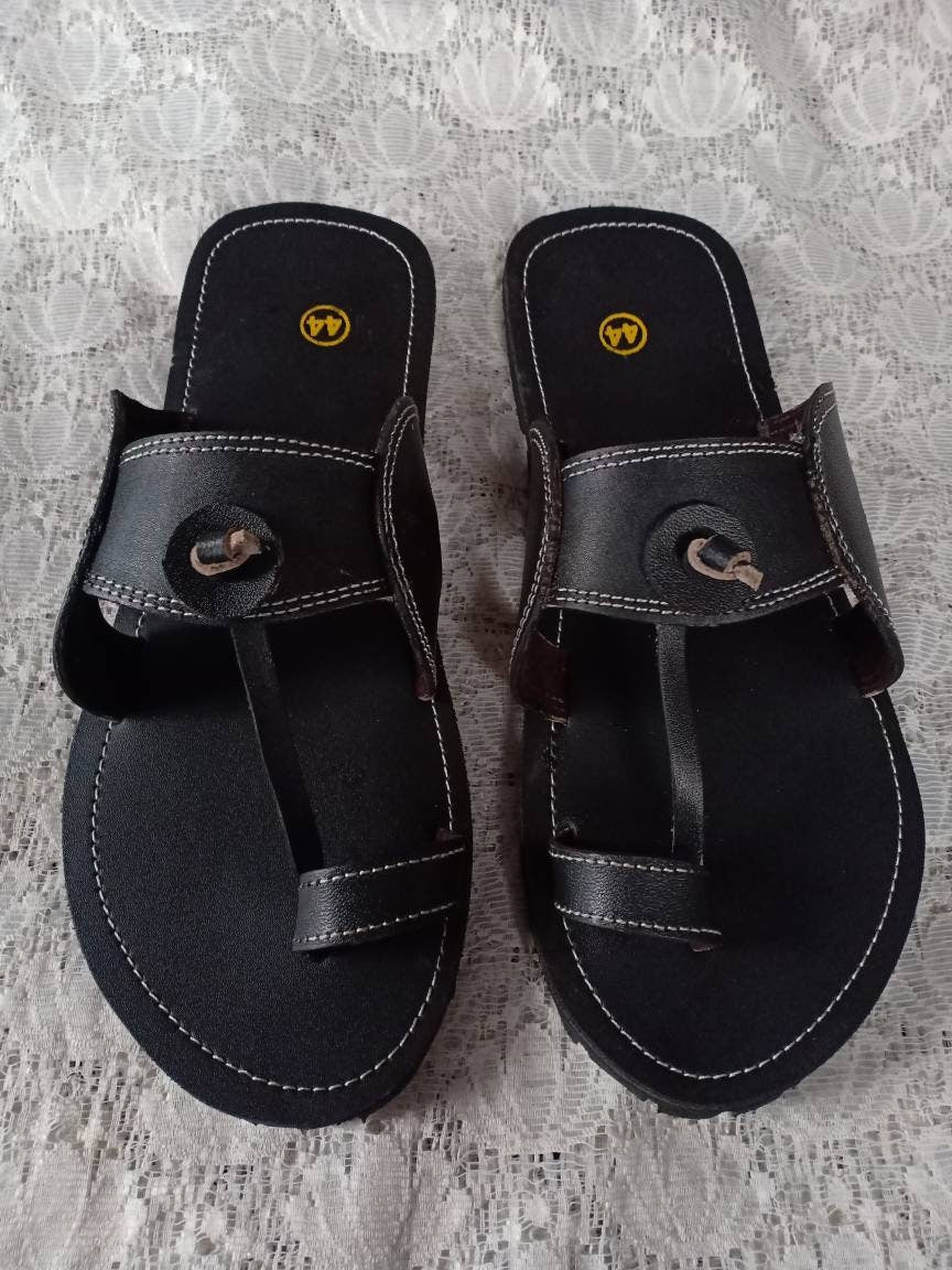 Handmade African Men's Sandals/Genuine Leather Beaded Flip-Flops/Comfortable Summer Sandals for Men/African Shoes/Unique Gift for Him