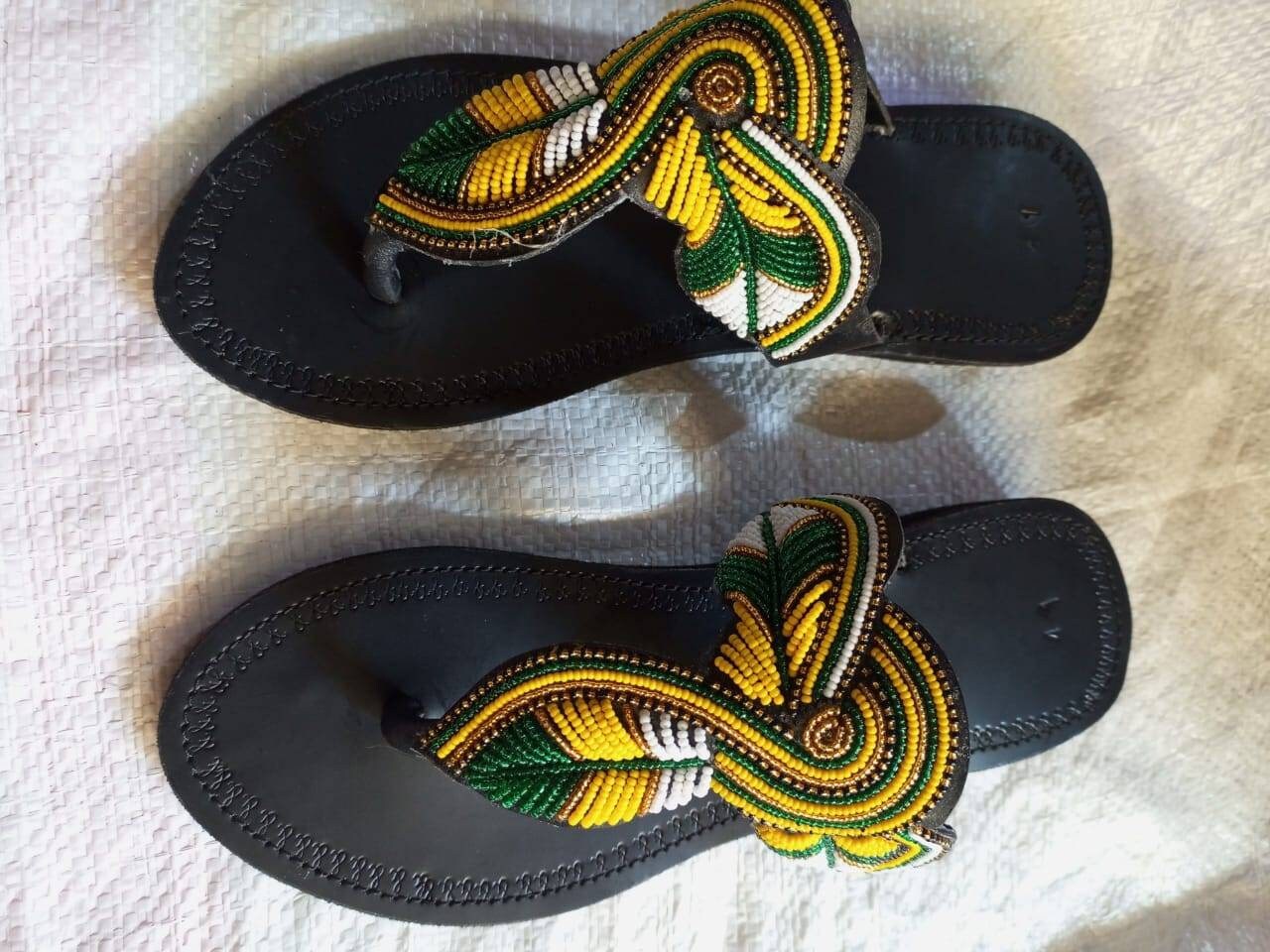 Handmade African Beaded Sandals/Authentic Maasai-Style Leather Flip-Flops Women/Boho Beach Sandals/Comfortable Summer Sandal African Gifts