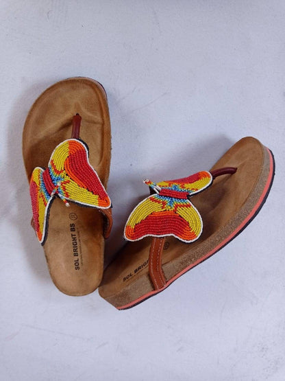Handmade African Beaded Sandals/Authentic Maasai-Style Leather Flip-Flops Women/Boho Beach Sandals/Comfortable Summer Sandal African Gifts