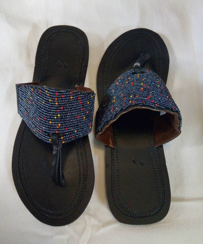 Handmade African Beaded Sandals/Authentic Maasai-Style Leather Flip-Flops Women/Boho Beach Sandals/Comfortable Summer Sandal African Gifts