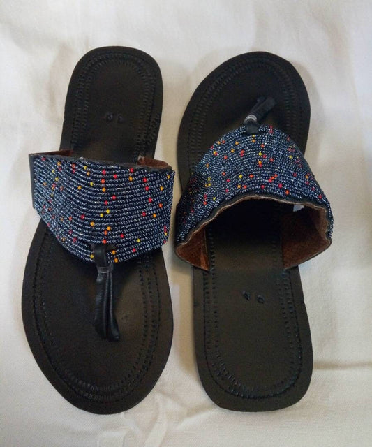 Handmade African Beaded Sandals/Authentic Maasai-Style Leather Flip-Flops Women/Boho Beach Sandals/Comfortable Summer Sandal African Gifts