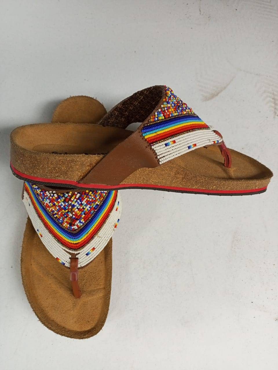 Handmade African Beaded Sandals/Authentic Maasai-Style Leather Flip-Flops Women/Boho Beach Sandals/Comfortable Summer Sandal African Gifts