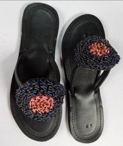 Handmade African Beaded Sandals/Authentic Maasai-Style Leather Flip-Flops Women/Boho Beach Sandals/Comfortable Summer Sandal African Gifts