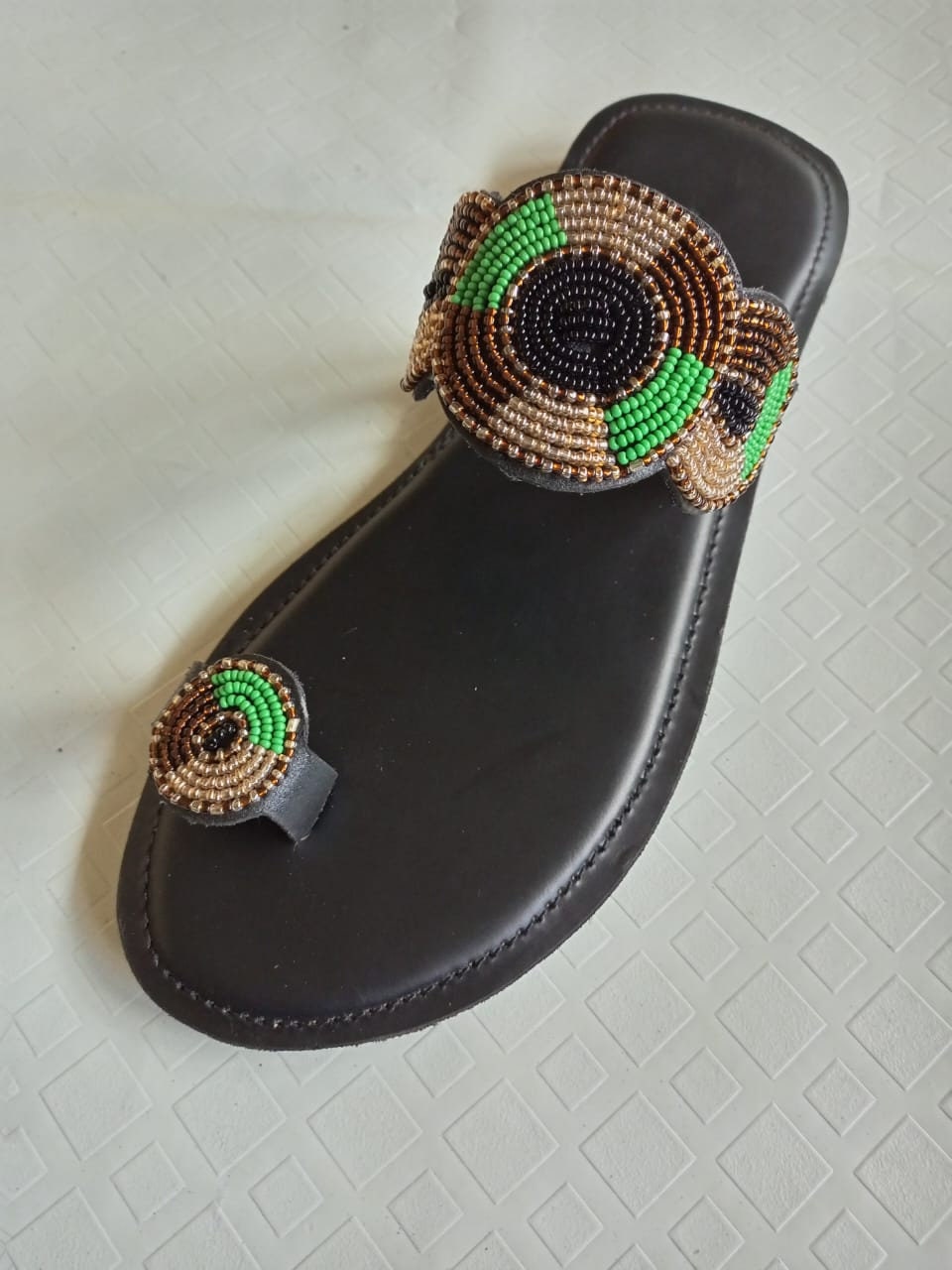 Handmade African Beaded Sandals/Authentic Maasai-Style Leather Flip-Flops Women/Boho Beach Sandals/Comfortable Summer Sandal African Gifts